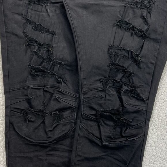 Smoke Rise Distressed Black Jeans Men’s 42x32 (Actual 40x32) Streetwear Moto - Picture 3 of 14